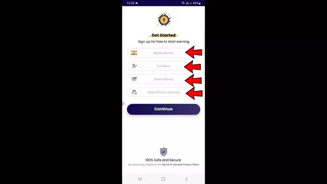 enter mobile number, email, name and referral code